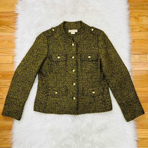 Michael Kors Military Tweed Jacket Mustard Color Gold Buttons - Picture 2 of 12